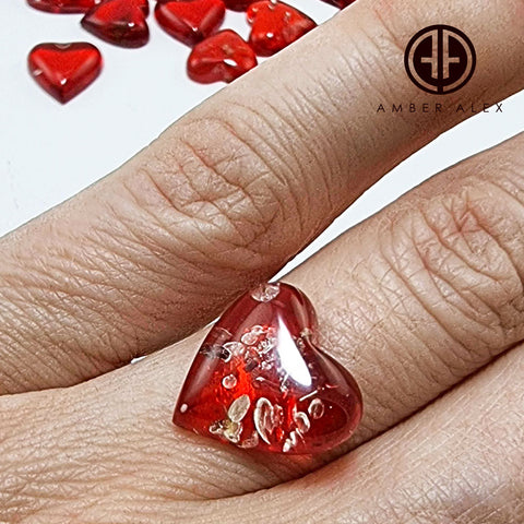 Red Amber Heart Shape Cabochon