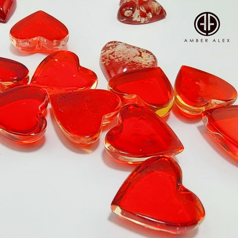 Red Amber Heart Shape Cabochon