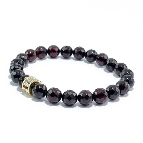 Cherry Amber Faceted Round Beads Stretch Bracelet