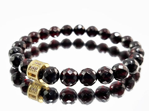 Cherry Amber Faceted Round Beads Stretch Bracelet