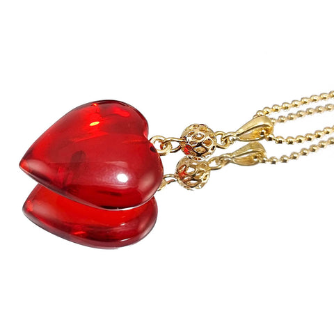 Red Amber Heart Pendant & Chain Necklace 14K Gold Plated