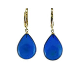 Blue Amber Drop Dangle Earrings 14K Gold Plated