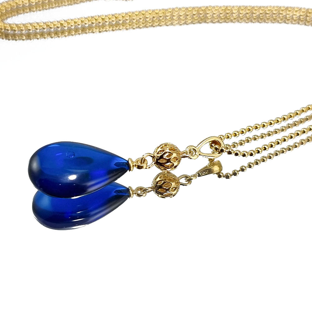 Blue Amber Drop Pendant & Chain Necklace 14K Gold Plated