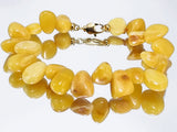 Milky Amber Nugget Beaded Bracelet 14k Gold Plated