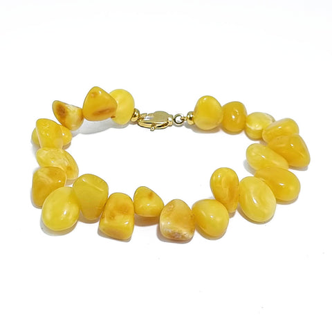 Milky Amber Nugget Beaded Bracelet 14k Gold Plated