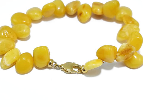 Milky Amber Nugget Beaded Bracelet 14k Gold Plated