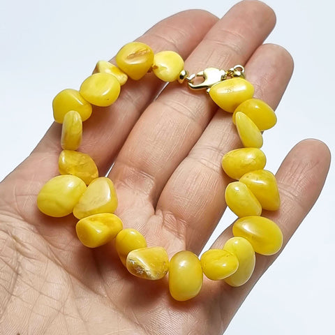 Milky Amber Nugget Beaded Bracelet 14k Gold Plated