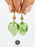 Green Amber Leaf Dangle Earrings