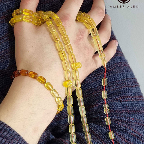 Transparent Amber Barrel Shape 7 mm Islamic Prayer Beads