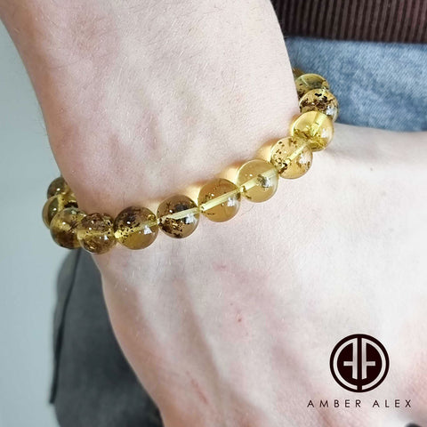 Fossil Amber Round Beads Stretch Bracelet