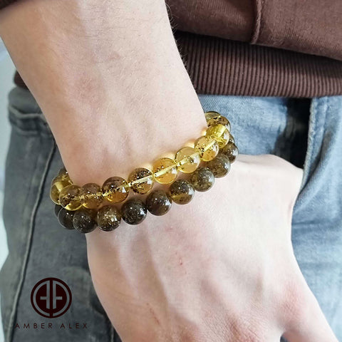 Fossil Amber Round Beads Stretch Bracelet