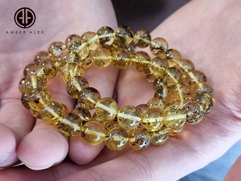 Fossil Amber Round Beads Stretch Bracelet