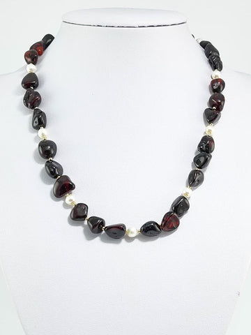 Cherry Amber Nuggets Necklace 14k Gold Plated