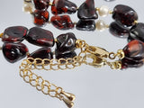 Cherry Amber Nuggets Necklace 14k Gold Plated