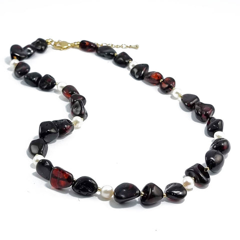 Cherry Amber Nuggets Necklace 14k Gold Plated