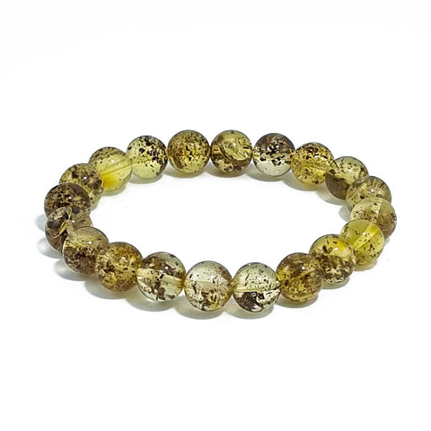 Fossil Amber Round Beads Stretch Bracelet