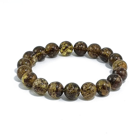 Dark Fossil Amber Round Beads Stretch Bracelet