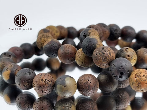 Cognac Amber Round Beads Stretch Bracelet