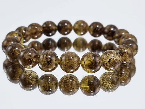 Dark Fossil Amber Round Beads Stretch Bracelet