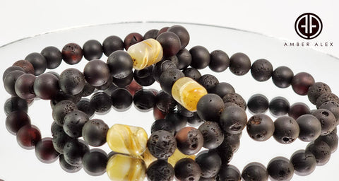 Cherry Amber Round Beads Stretch Bracelet