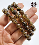 Dark Fossil Amber Round Beads Stretch Bracelet