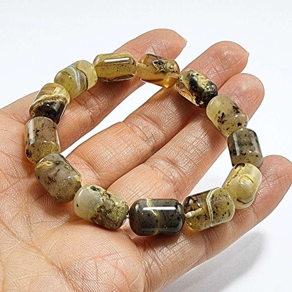Fossil Amber Barrel Beads Stretch Bracelet