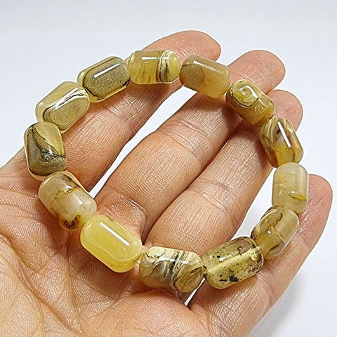 Milky Amber Barrel Beads Stretch Bracelet