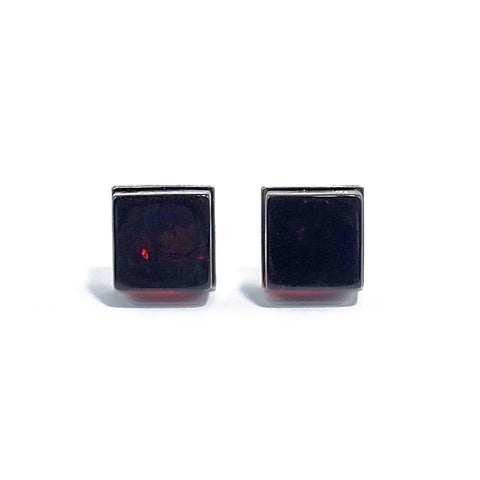 Cherry Amber Square Stud Earrings Sterling Silver