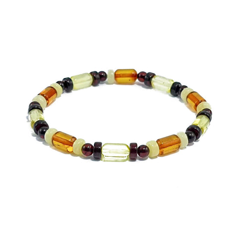 Multi-Color Amber Round, Barrel & Tablet Beads Stretch Bracelet