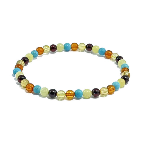 Multi-Color Amber Round Beads Stretch Bracelet