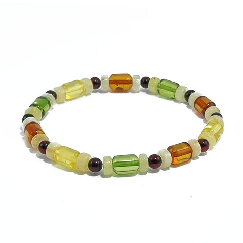 Multi-Color Amber Round, Barrel & Tablet Beads Stretch Bracelet