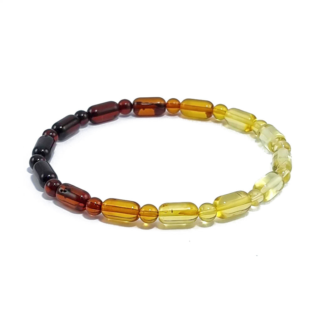 Gradient Color Amber Round & Barrel Beads Stretch Bracelet