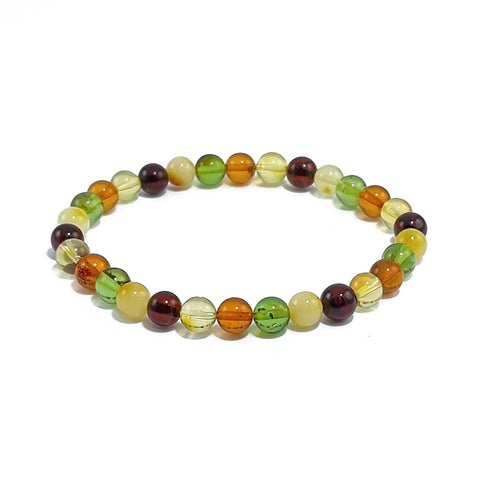 Multi-Color Amber Round Beads Stretch Bracelet