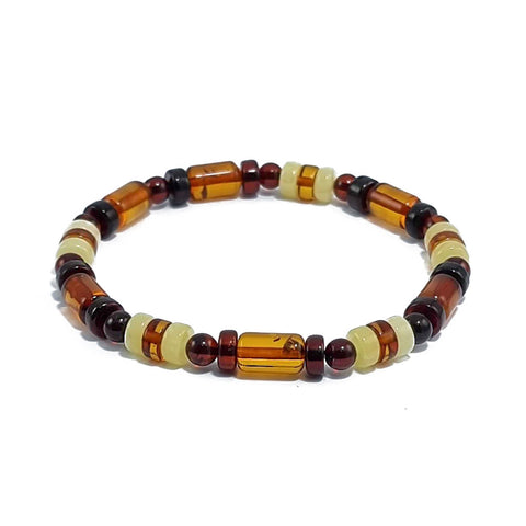 Multi-Color Amber Round, Barrel & Tablet Beads Stretch Bracelet