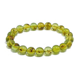 Green Amber Round Beads Bracelet With Insects