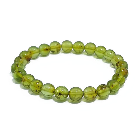 Green Amber Round Beads Bracelet With Insects