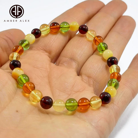 Multi-Color Amber Round Beads Stretch Bracelet