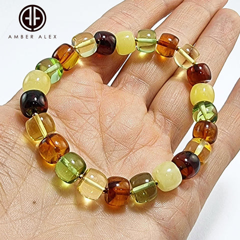 Multi-Color Amber Tablets Stretch Bracelet