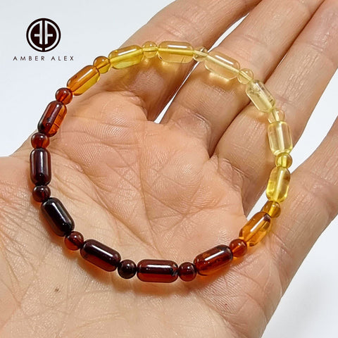 Gradient Color Amber Round & Barrel Beads Stretch Bracelet