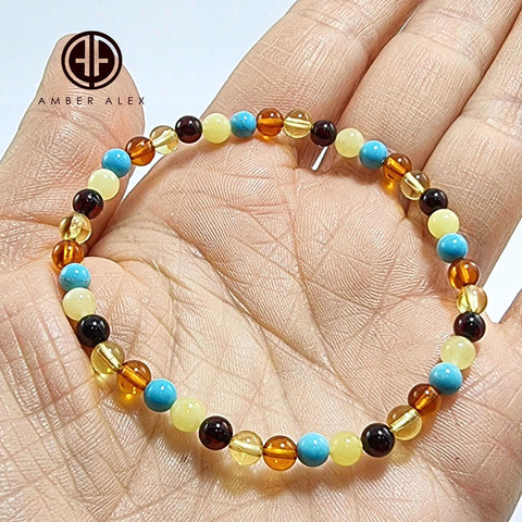 Multi-Color Amber Round Beads Stretch Bracelet