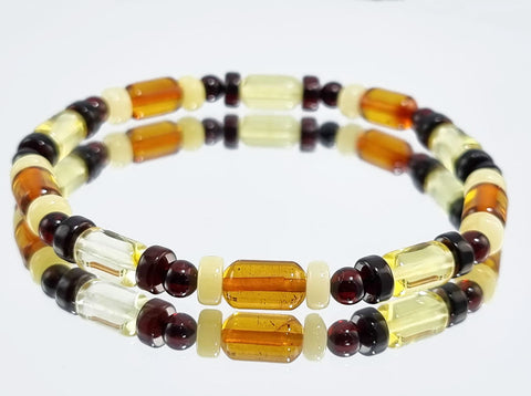 Multi-Color Amber Round, Barrel & Tablet Beads Stretch Bracelet