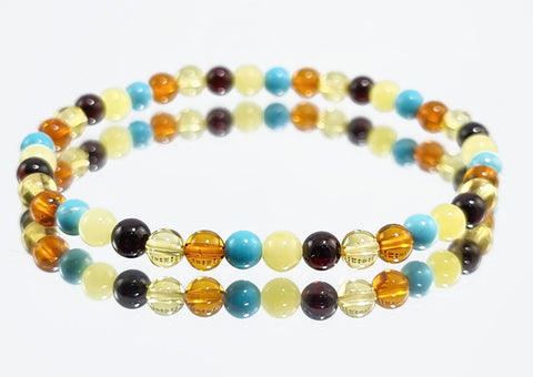 Multi-Color Amber Round Beads Stretch Bracelet