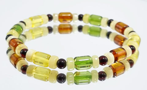 Multi-Color Amber Round, Barrel & Tablet Beads Stretch Bracelet