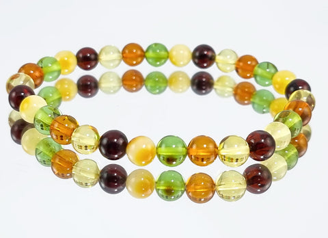 Multi-Color Amber Round Beads Stretch Bracelet