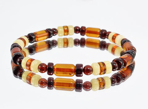 Multi-Color Amber Round, Barrel & Tablet Beads Stretch Bracelet