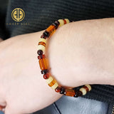 Multi-Color Amber Round, Barrel & Tablet Beads Stretch Bracelet
