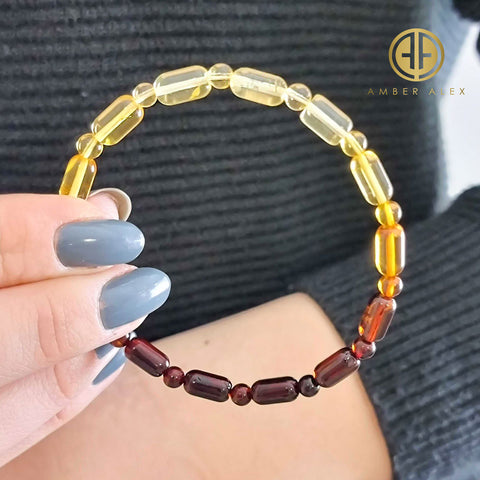 Gradient Color Amber Round & Barrel Beads Stretch Bracelet