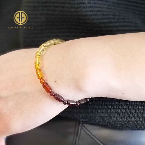 Gradient Color Amber Round & Barrel Beads Stretch Bracelet