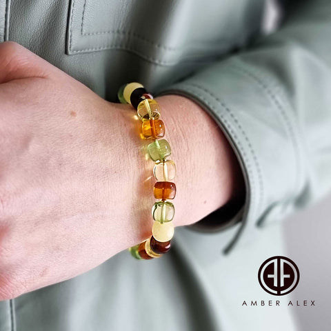 Multi-Color Amber Tablets Stretch Bracelet