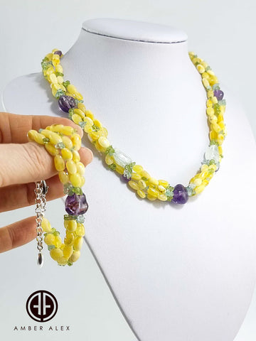 Milky Amber Nugget Beads Necklace